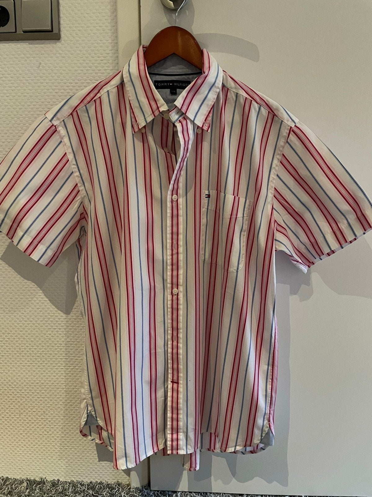 Tommy hilfiger gestreept hemd maat l, Ophalen of Verzenden, Zo goed als nieuw, Wit, Halswijdte 41/42 (L)