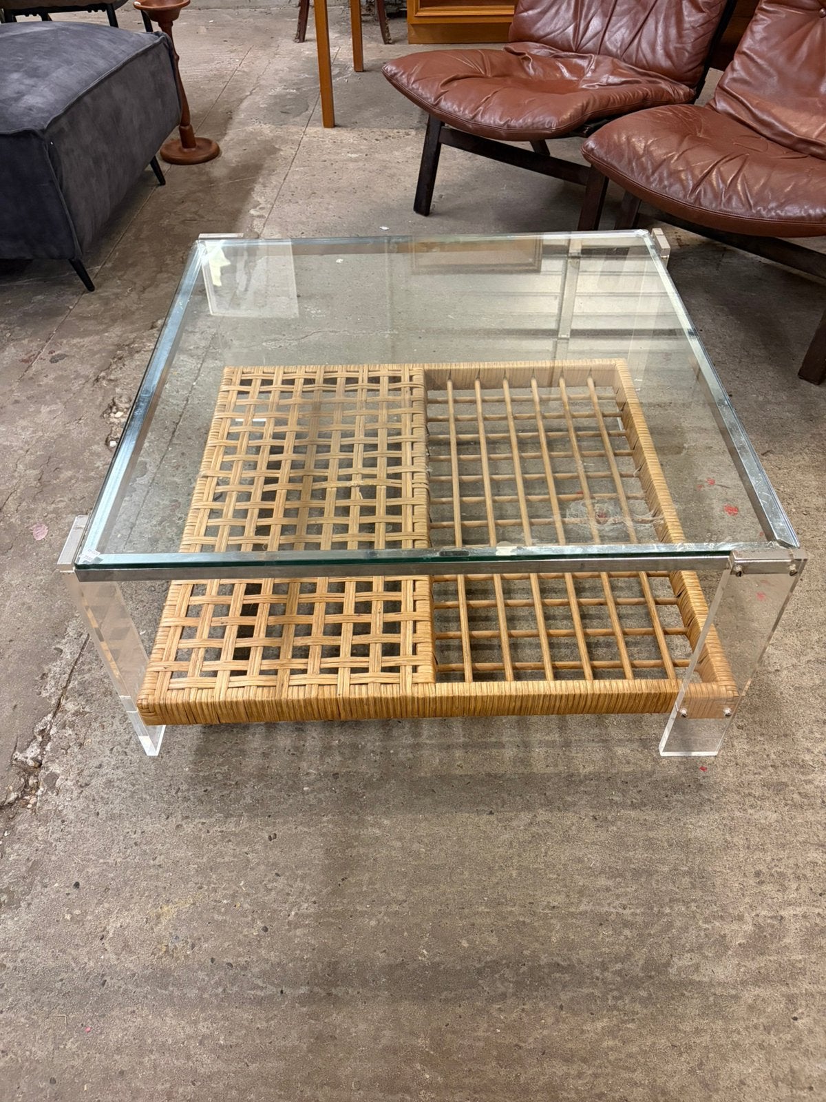 Vintage rotan salontafel, Ophalen, ., 50 tot 100 cm, Zo goed als nieuw