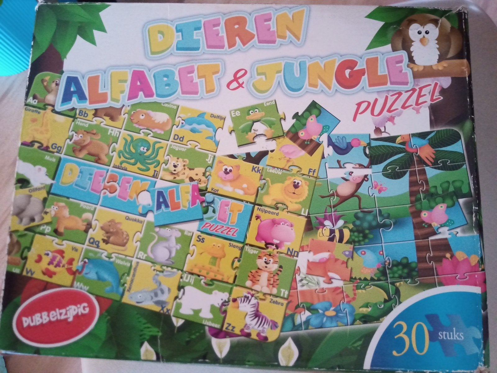 Dieren Alfabet & Jungle Puzzel - Dubbelzijdig 30 Stuks, Ophalen, 10 tot 50 stukjes, Gebruikt, 2 tot 4 jaar