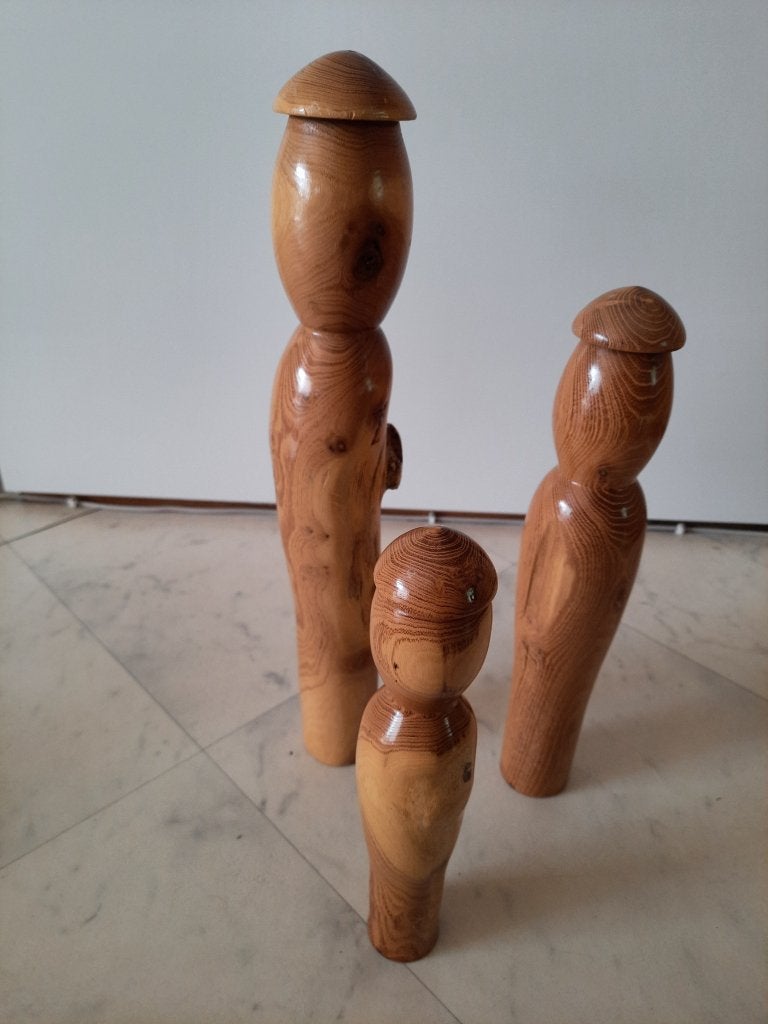 Set van 3 Sosaku Kokeshi poppen, Houtsnijwerk, Natuurlijk materiaal, Ophalen of Verzenden, Handgemaakt