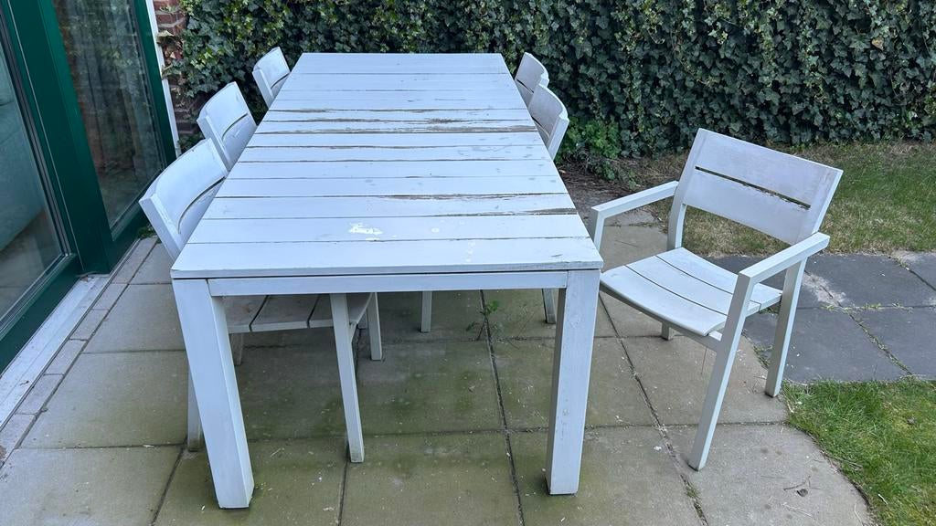 Tribù Versus hardhouten tuinset met kussens, Tuin en Terras, Tuinsets en Loungesets, Ophalen, Gebruikt, Hardhout, 6 zitplaatsen