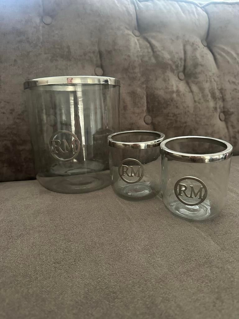 Rivièra Maison potten set van 3, Ophalen of Verzenden, Glas, Zilver, Landelijk
