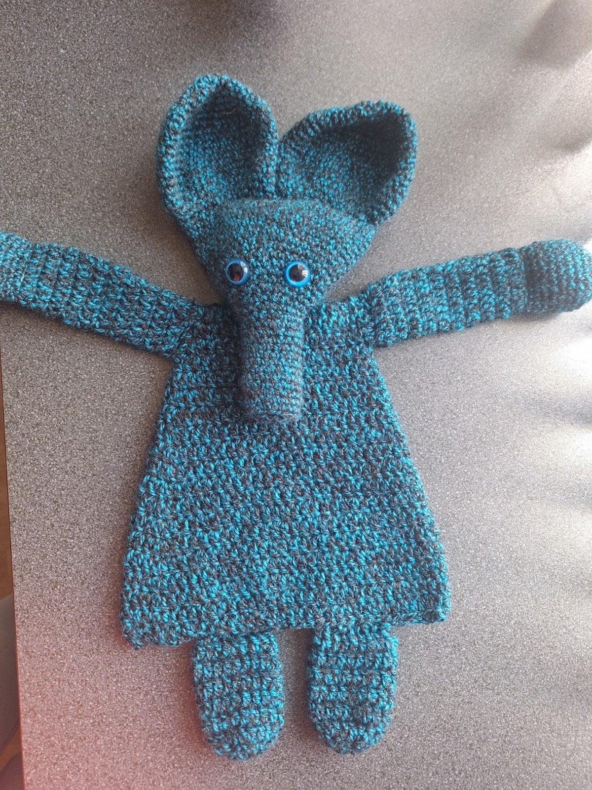 Gehaakte Olifant Knuffeldoekje - Blauw/Zwart, Overige merken, Blauw, Nieuw, Middelgroot (20 tot 80 cm)