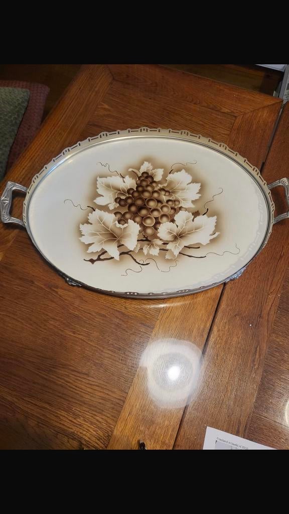 Ovaal dienblad met druiven op 4 pootjes, Antiek en Kunst, Ophalen of Verzenden