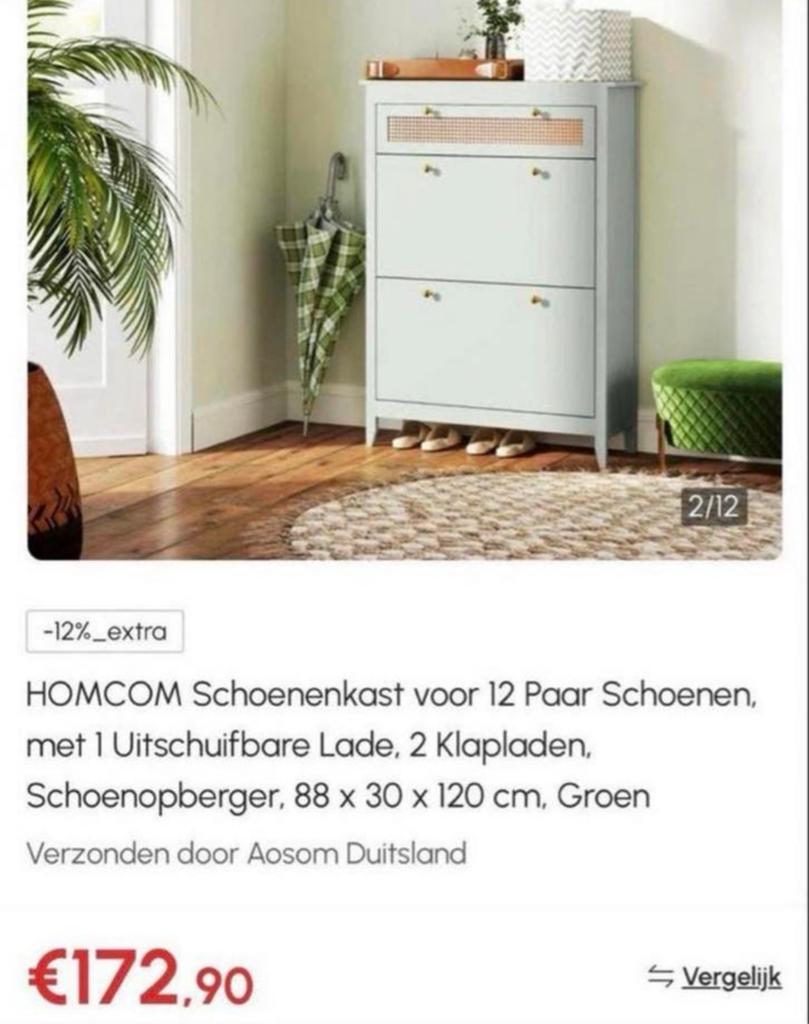 HOMCOM Schoenenkast met Lade en 2 Klapladen, Grijs NIEUW, Ophalen of Verzenden, Nieuw