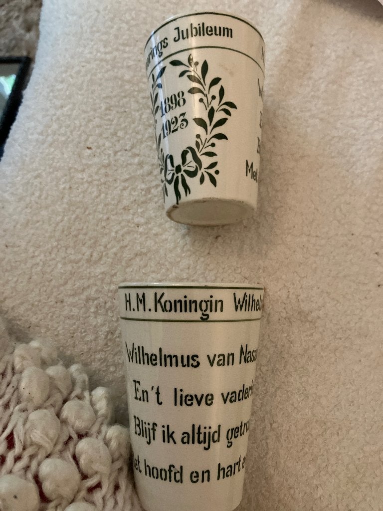 Antieke Jubileum en Wilhelmina Gedenkbekers (2 stuks), Antiek en Kunst, Ophalen of Verzenden