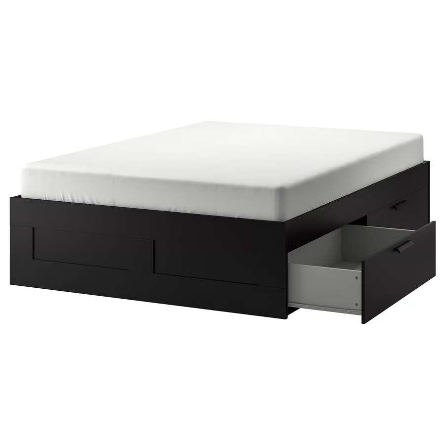 BRIMNES Bed Frame 180x200 w Storage, mattress, and topper, Ophalen, Verstelbaar, BRIMNES Storage, Zwart