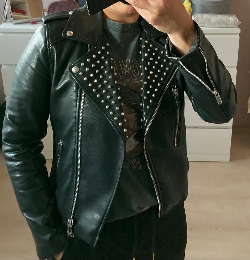 Zwart (nep) leren jasje, biker jasje, Kleding | Dames, Mango, Zwart, Ophalen of Verzenden, Zo goed als nieuw