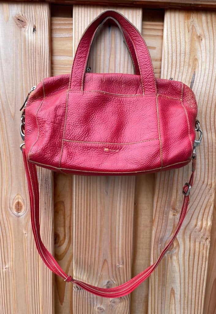 Rode nappa lederen schoudertas van MyWalit 28 x 12 x 17 cm, Verzenden, Gebruikt, Rood, Schoudertasje