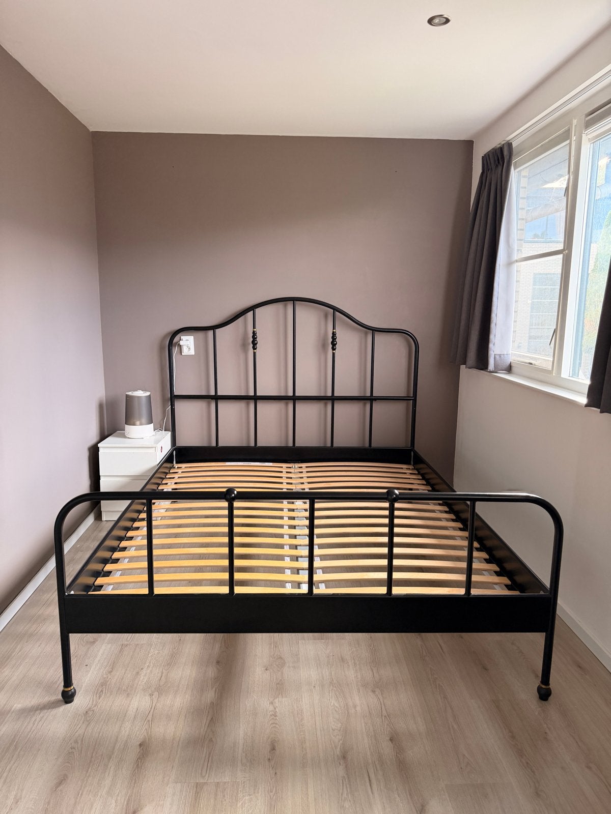 Black metal double bed with slatted base, Ophalen, Gebruikt, Zwart, Tweepersoons