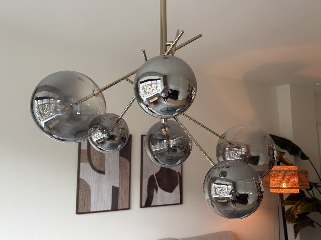 Lucide Alara - 6-lichts hanglamp - goud met smoke bollen, Ophalen, G4, Modern, Glas