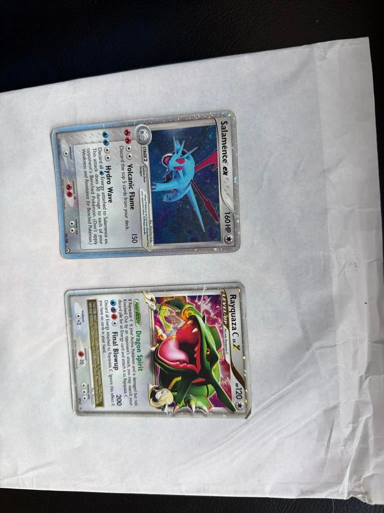Pokémon kaarten: Salamence ex en Rayquaza C. LV.X, Ophalen of Verzenden, Gebruikt, Meerdere kaarten, Foil