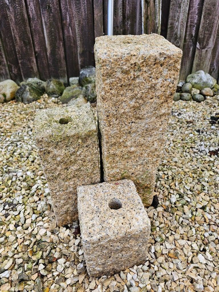 % Set van 3 stenen tuinornamenten, Tuin en Terras, Ophalen, Gebruikt, Abstract beeld
