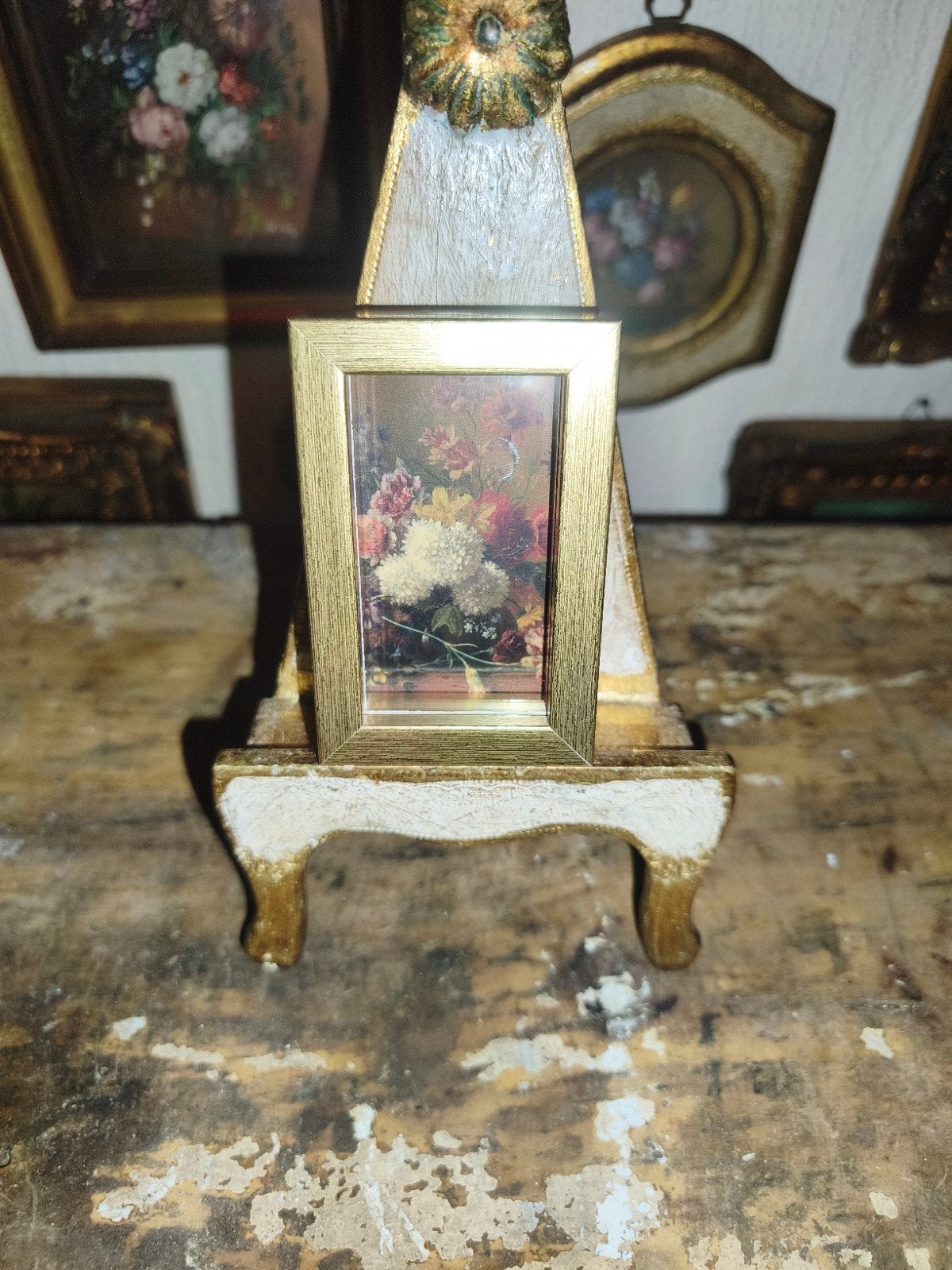 oud schilderijtje schilderij lijst stilleven bloemen Y44, Ophalen of Verzenden