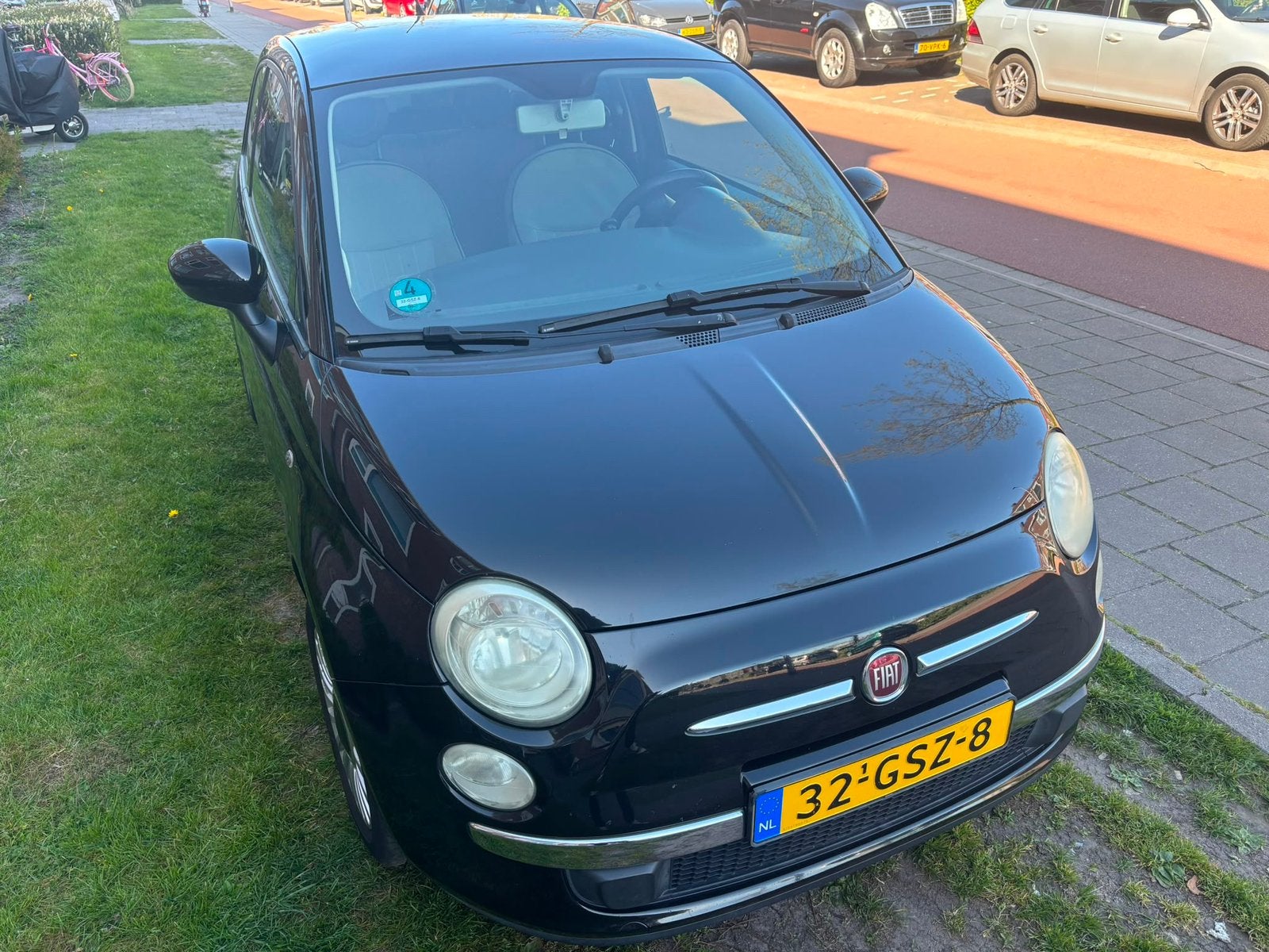 Fiat 500 1.2 C 2008 Zwart met Panoramadak WEG=WEG, Auto's, Voorwielaandrijving, Stof, 4 cilinders, 840 kg