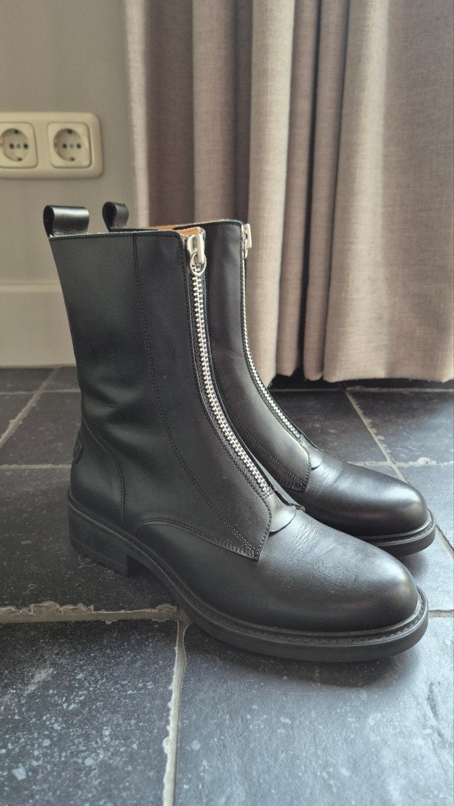 Bikerboots laarzen Shabbies 38 zwart leer, Shabbies Amsterdam, Zwart, Lage of Enkellaarzen, Nieuw