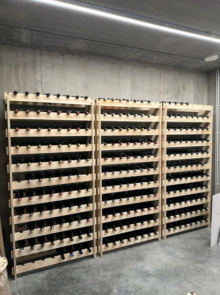 Modulair multiplex houten wijnrek, Ophalen, Nieuw, Hout, 25 flessen of meer