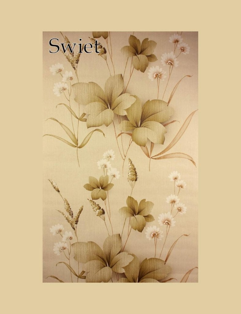 3973 behang oosters bloemen beige wit 60s 70s vintage swiet, Huis en Inrichting, Stoffering | Behang, Verzenden, Beige