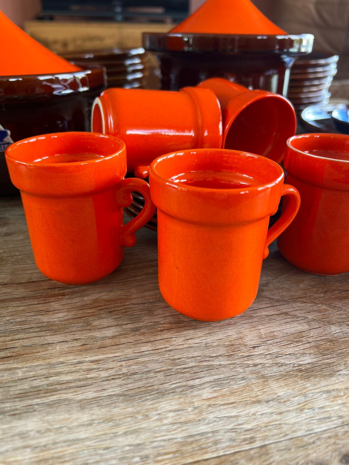 Servies Driehoek Huizen bruin/oranje, Ophalen