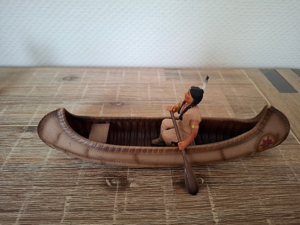 Schleich 42013 Wild West Sioux Indiaan in kano, Ophalen of Verzenden, Zo goed als nieuw