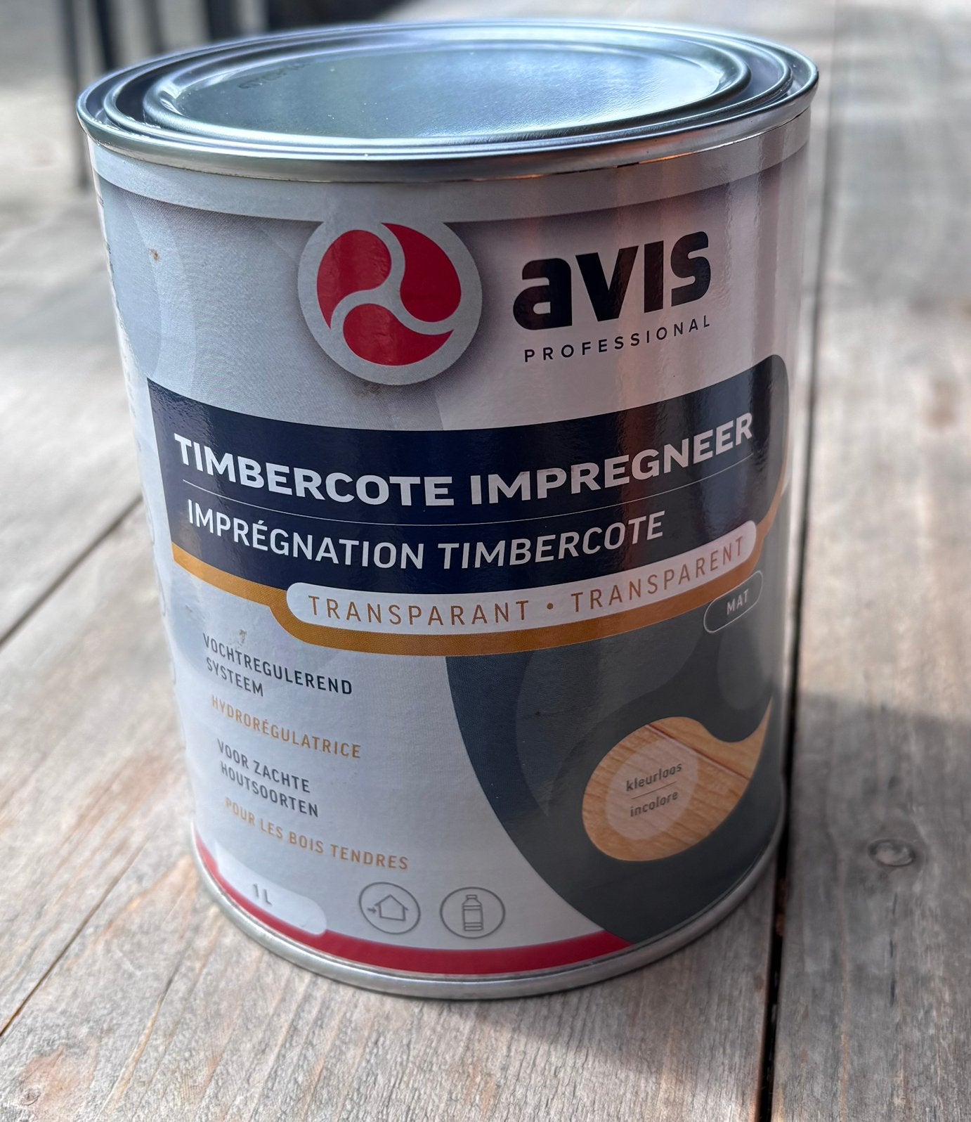 Avis timbercote impregneer transparant mat 2 x 1 ltr, Doe-het-zelf en Verbouw, Verf, Beits en Lak, Ophalen of Verzenden, Zo goed als nieuw