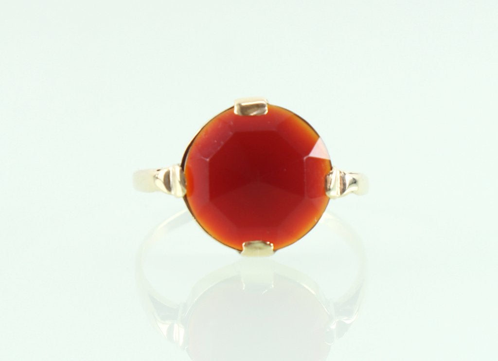 Vintage gouden ring met facet carneool, Ophalen of Verzenden, Goud, Ring, Met edelsteen