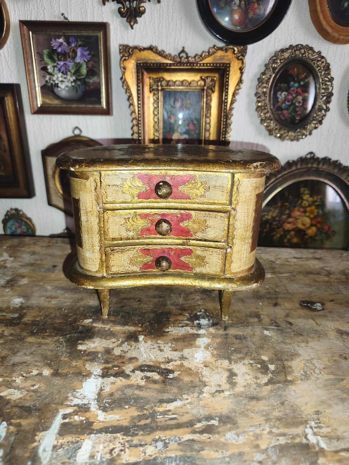 Oud florentijns Italiaans miniatuur lade kastje C31, Antiek en Kunst, Curiosa en Brocante, Ophalen of Verzenden