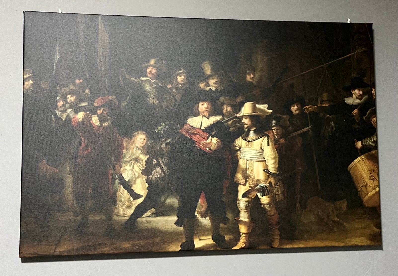 Canvas Schilderij 'De Nachtwacht' (Rembrandt) – 90x60 cm, Ophalen, Nederlandse school, Doek, Portret of Personen