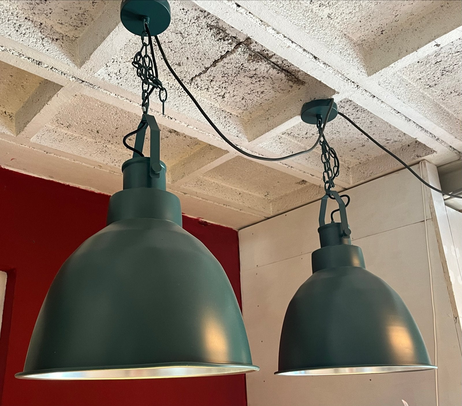 Set van 2 Karwei Hanglamp Jayden petrol blauw / groen, Ophalen, Zo goed als nieuw, Metaal, E27 (groot)