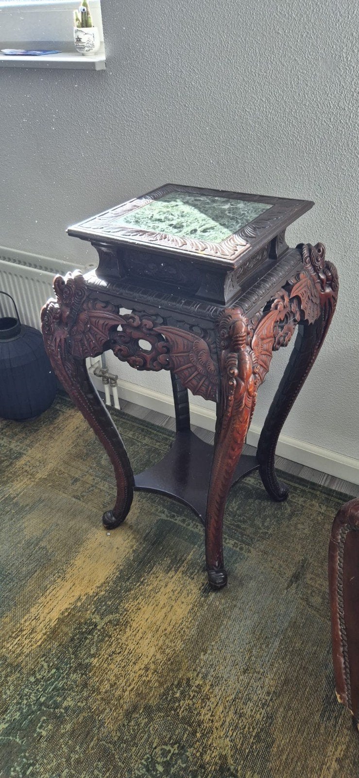 Antieke Chinese bijzettafel met marmeren blad, Ophalen
