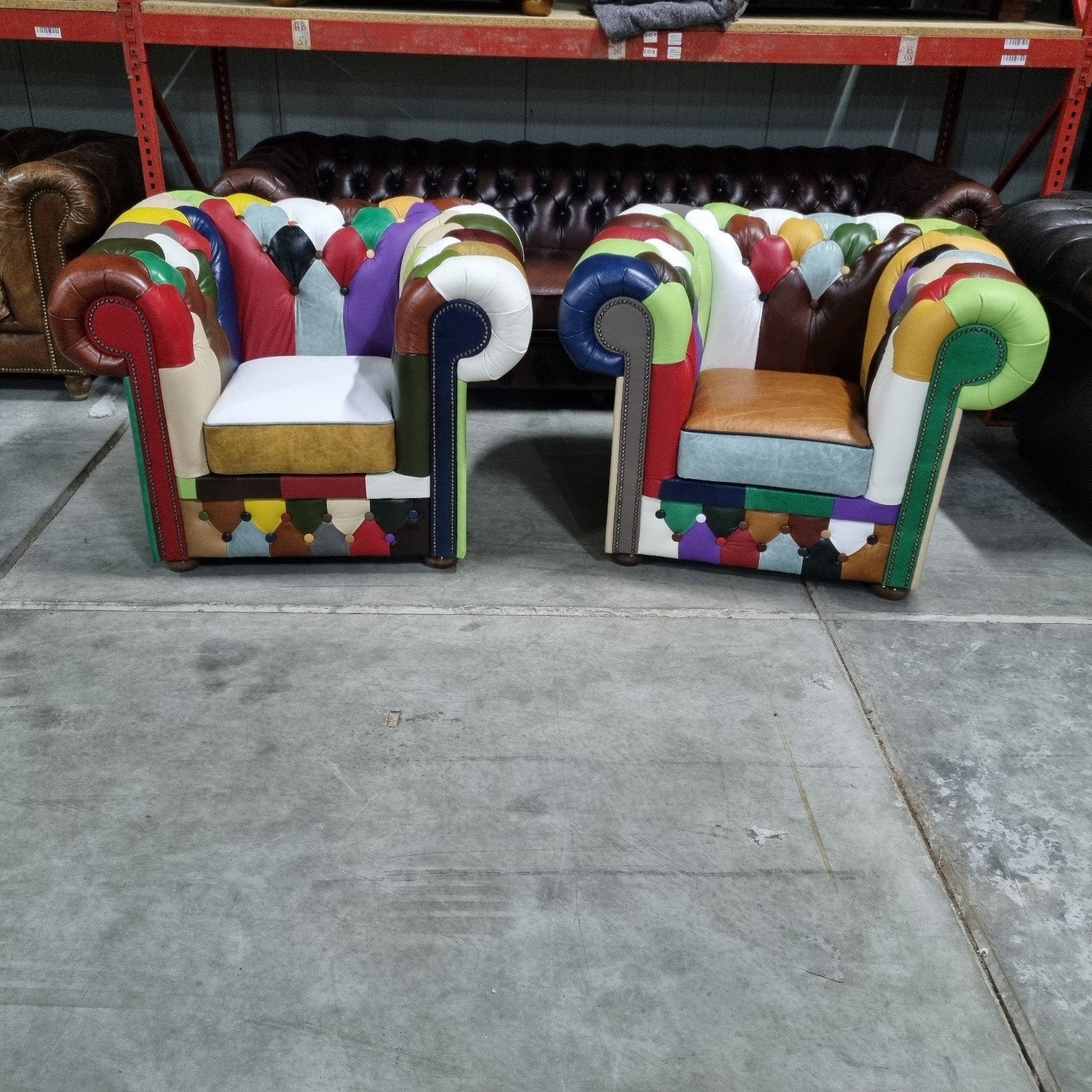 2x Chesterfield Patchwork fauteuil + BEZORGING GRATIS