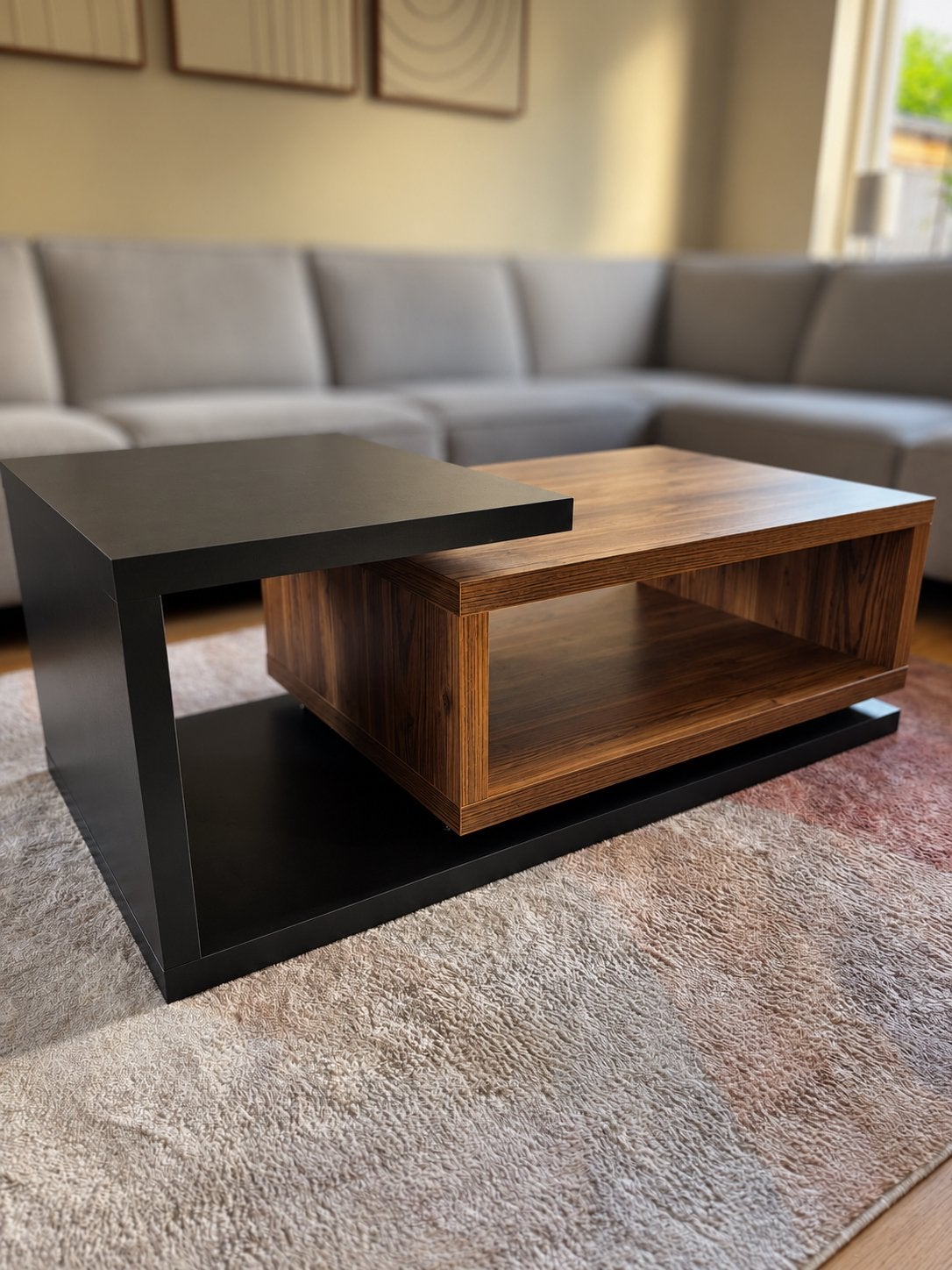 Salontafel Meubella Bello Eiken/Antraciet, Ophalen, 100 tot 150 cm, Eikenhout, 50 tot 100 cm