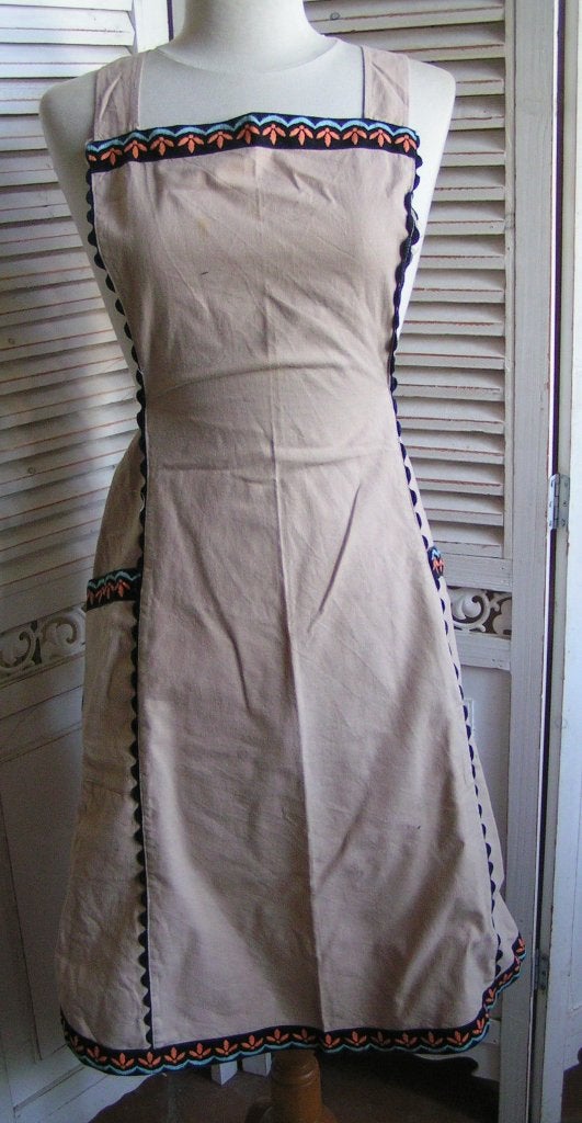 vintage katoenen schort nr AA 12 ger anna, Gebruikt, Wasbaar, Verzenden, Beige