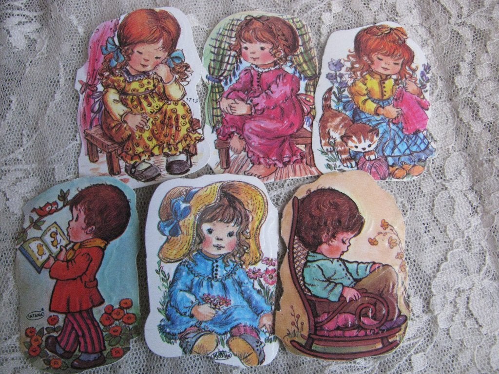 6 Losse Vintage Krüger Poesieplaatjes in Sarah Kay Stijl, Verzamelen, Poesieplaatjes, Verzenden