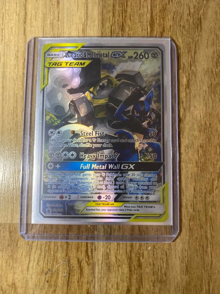 Lucario & Melmetal GX Pokémon Kaart - Tag Team SM192, Ophalen of Verzenden, Zo goed als nieuw, Losse kaart, Foil