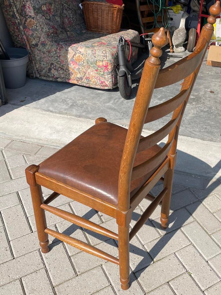 Set van 6 klassieke houten eetkamerstoelen met leer, Ophalen, Gebruikt, Bruin, Vijf, Zes of meer stoelen