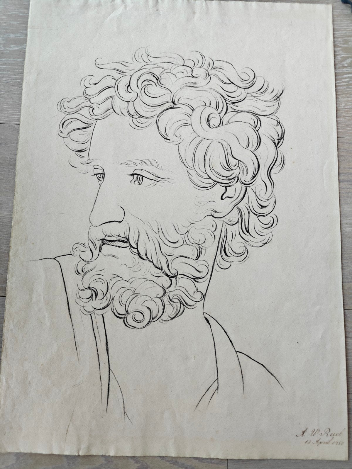 Antieke tekening A.W. Rueb, 13 april 1850, Ophalen, Tekening, Pentekening, Origineel