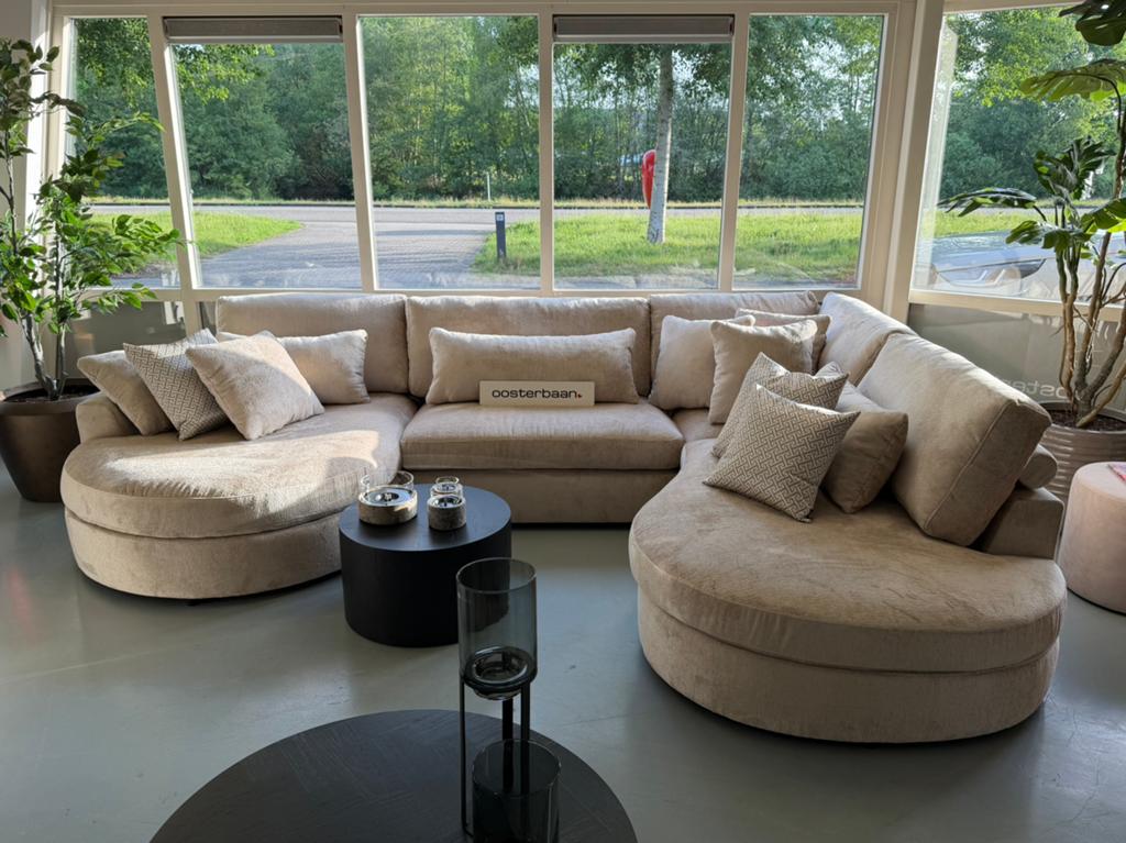 Luxe Velvet Teddy U-Bank New Nepal Round 160x350x250cm NIEUW, Info@oosterbaanwonen.nl, Venus 31 8448CE Heerenveen, Hoekbank, Oosterbaan Wonen