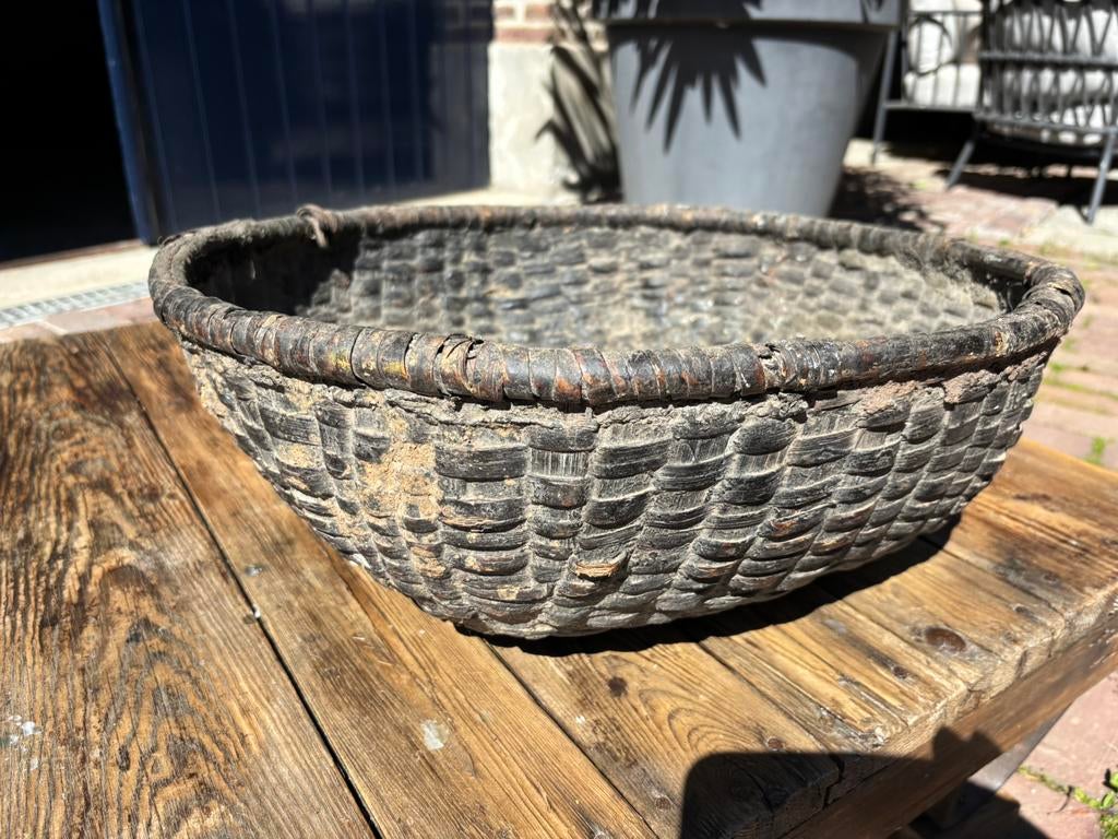 Oude leemmand, groot 49 cm, Ophalen of Verzenden, Zo goed als nieuw, Rond, Riet