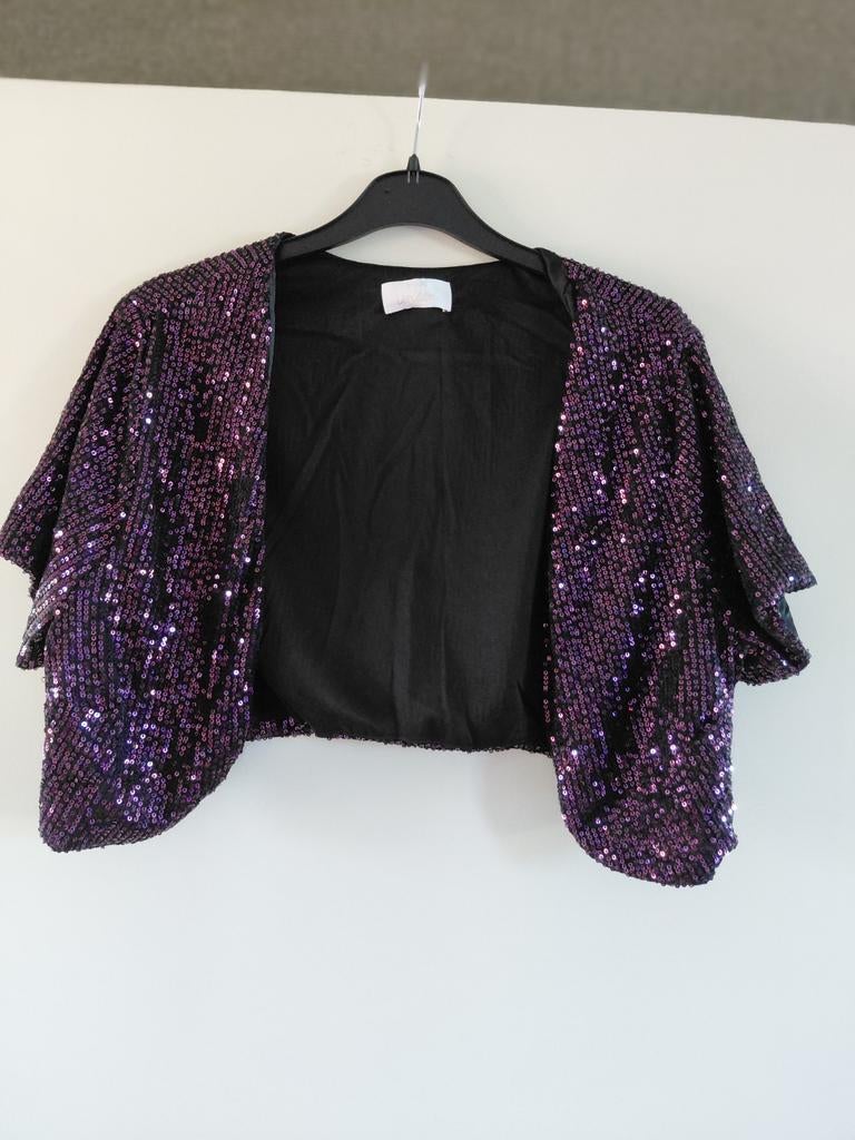 Paars glitter bolero jasje - Maat 48 (XL), Kleding | Dames, Jasjes, Kostuums en Pakken, Paars, Maat 46/48 (XL) of groter, YOUNG