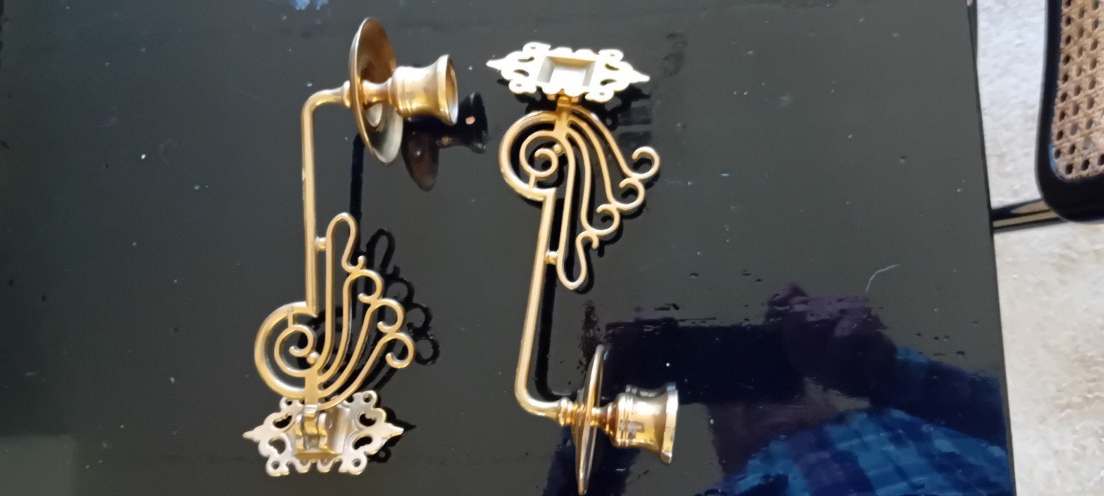 Set van 2 Vintage Koperen pianokandelaars, Ophalen, Koper of Brons
