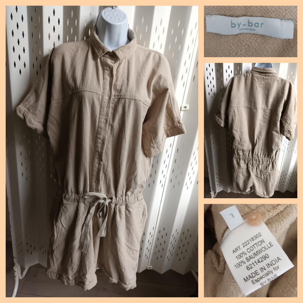 By-Bar Amsterdam Beige Jumpsuit Shortsleeve Shorts L, Kleding | Dames, Beige, Maat 42/44 (L), Ophalen of Verzenden, Zo goed als nieuw