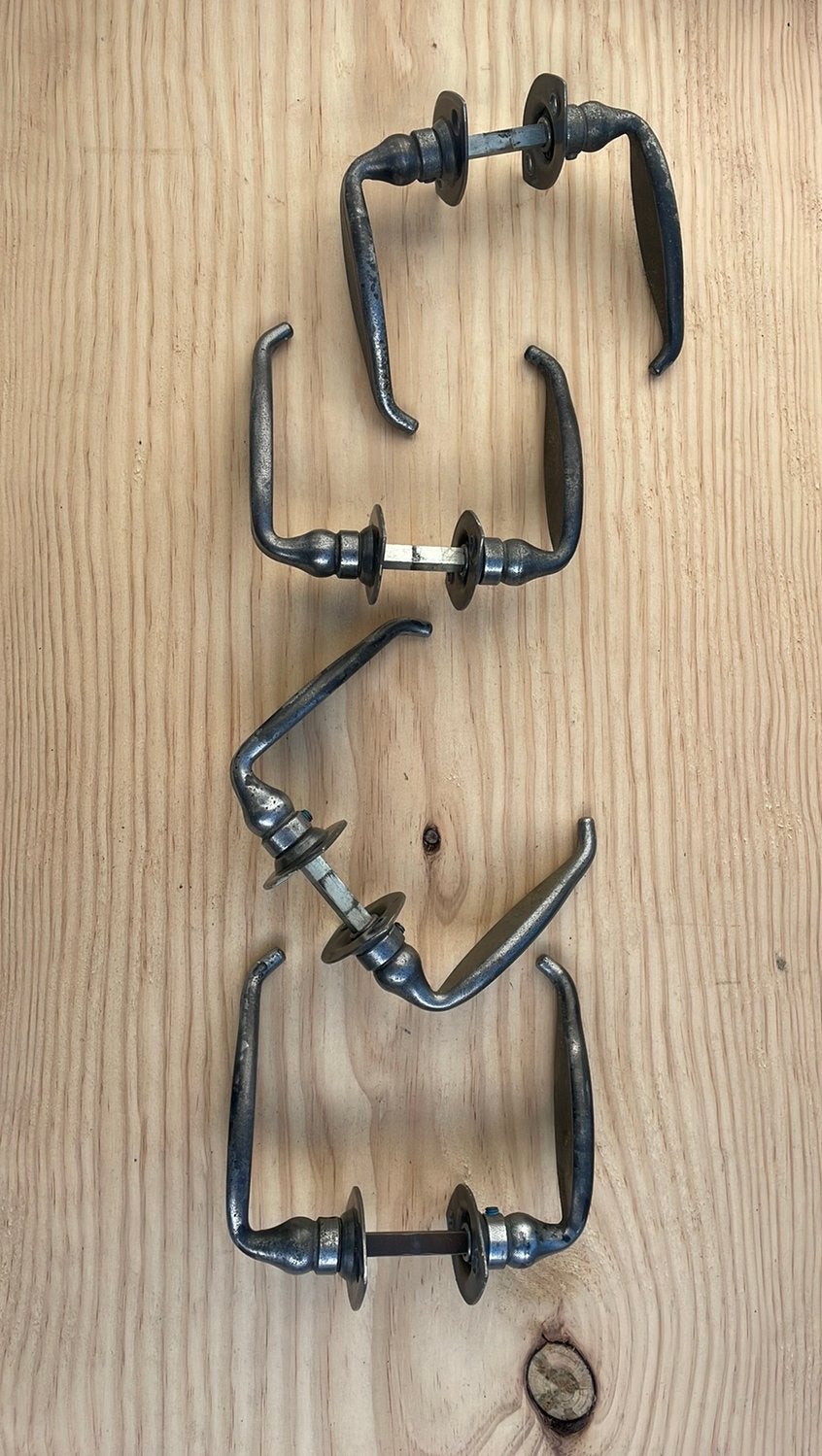 4x stalen BLAD Deurklinken [vintage design klinken brocante], Verzamelen, Retro, Ophalen of Verzenden, Huis en Inrichting
