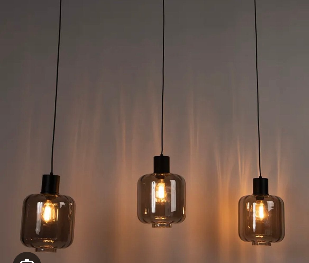 Hanglamp met smokeglazen lampen, Ophalen, Zo goed als nieuw