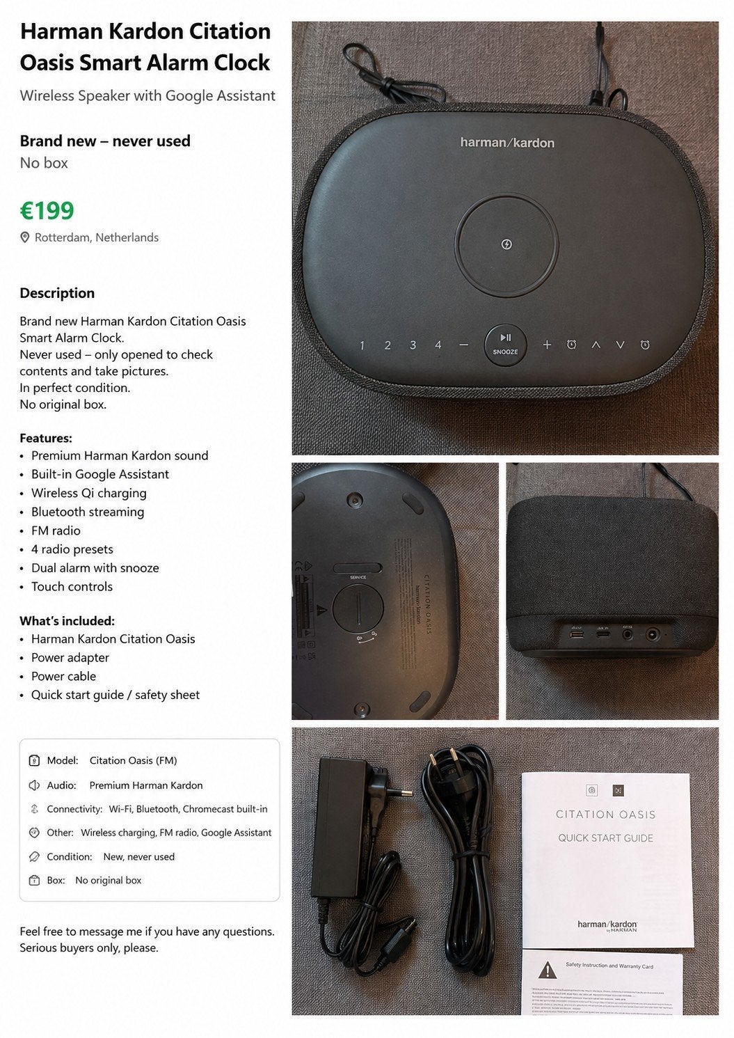 Harman Kardon Citation Oasis Smart Alarm Klok Speaker, Slimme speaker, Nieuw, Ophalen of Verzenden, Minder dan 60 watt