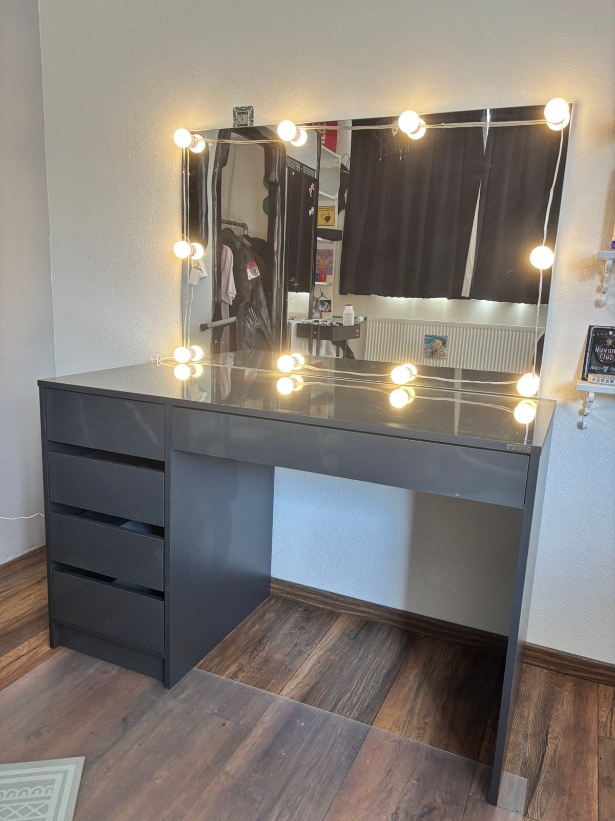 Make-up tafel+  spiegel / verlichting, antraciet hoogglans, Ophalen, Overige materialen, Gebruikt, 50 tot 100 cm