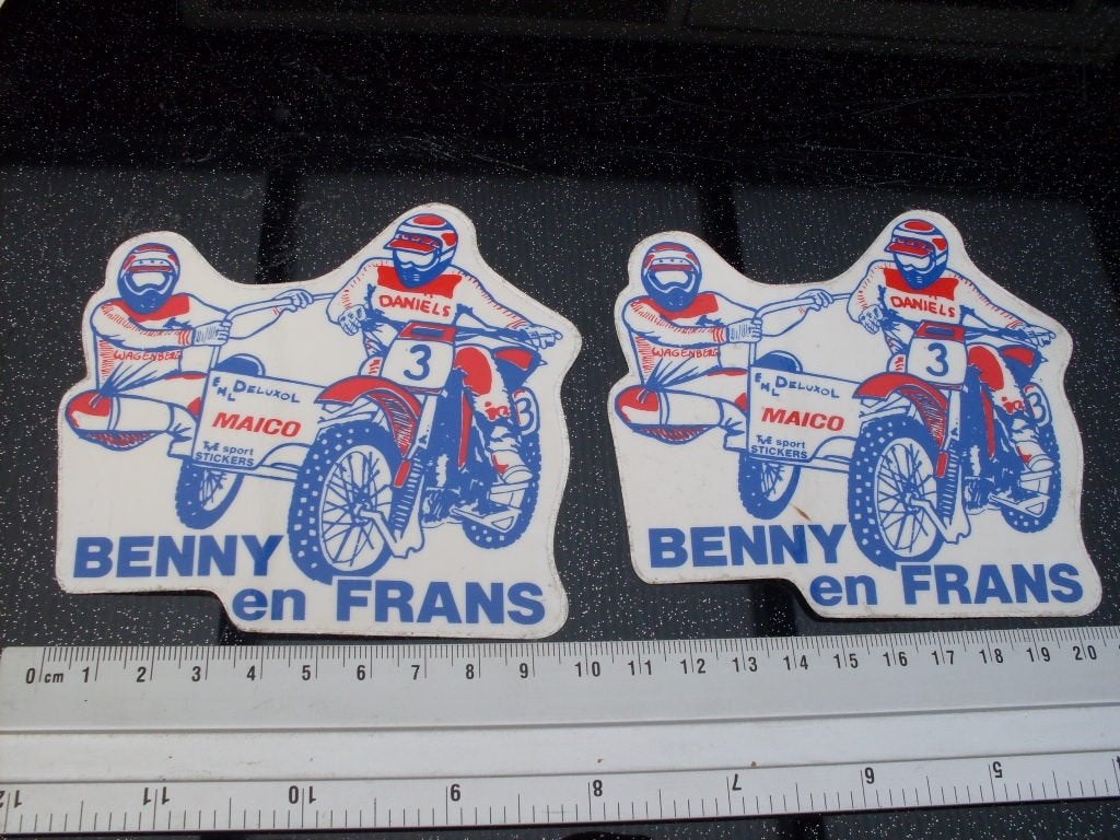 2x sticker Benny Frans sidecar zijspannen Daniels Wagenberg, Verzenden, Zo goed als nieuw, Sport