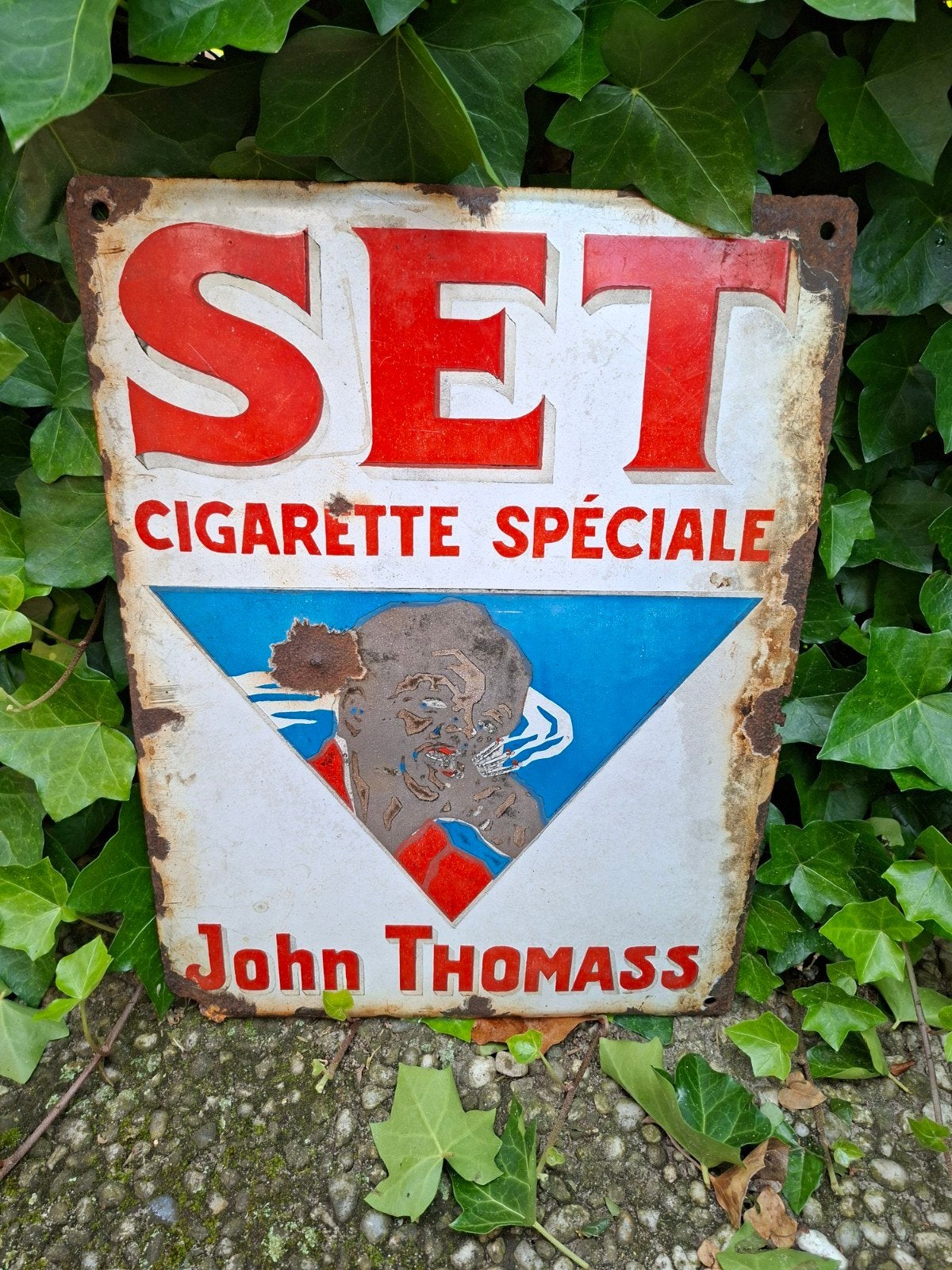 emaille bord John Thomass sigaretten oud!, Ophalen of Verzenden