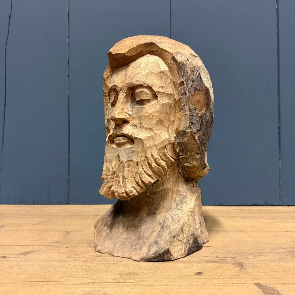 Uit hout gesneden hoofd een man met baard houtsnijwerk oud, Antiek en Kunst, Buste, Ophalen of Verzenden, Handgemaakt, 20 - 50 cm