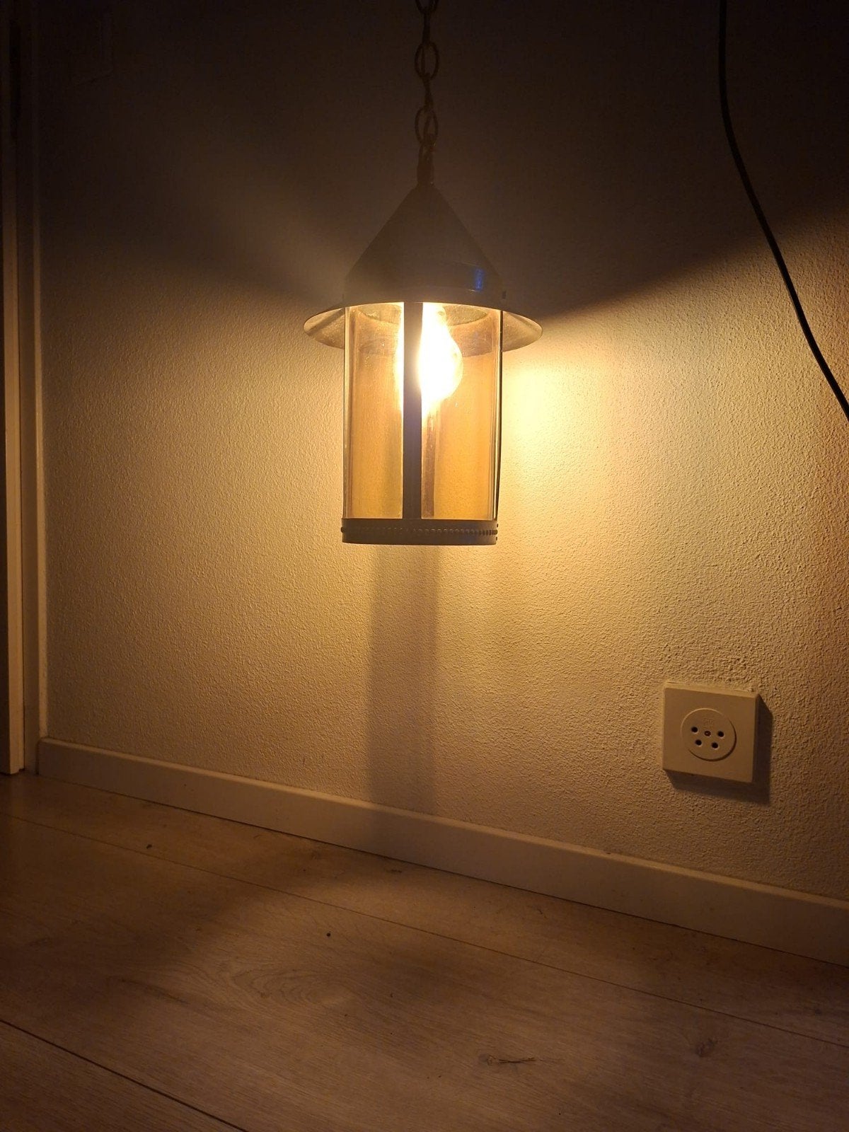 Vintage hanglamp/lantaarn met amberkleurig glas, Ophalen
